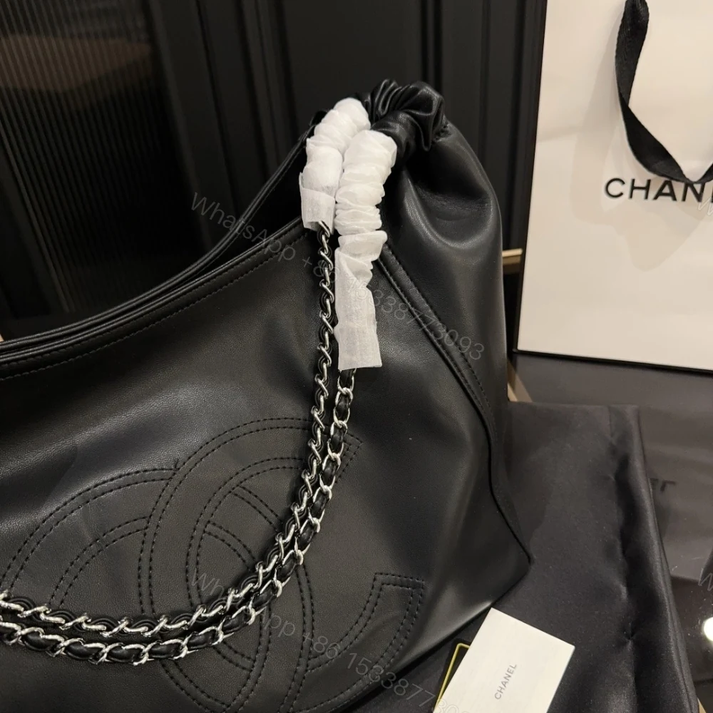 View 2 of Chanel Large Hobo Bag Black Leather Chain Strap 36Cm