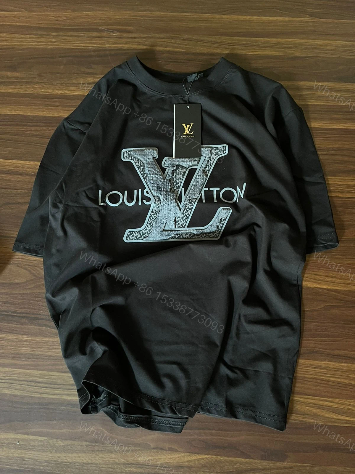 View 2 of FIRST COPY Louis Vuitton Drop shoulder Premium patch work on front t-shirt