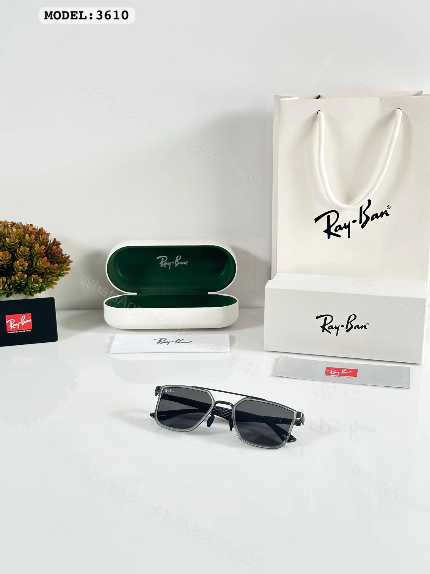 View 3 of Ray-Ban 3610 Black-Brown Metal Square Sunglasses
