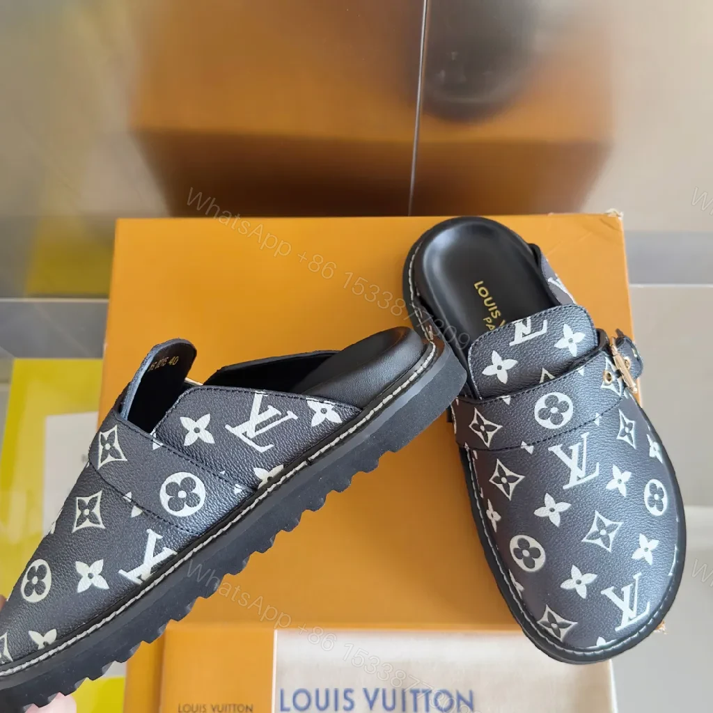 View 5 of Monochrome Denim Leather Slip-On Loafers with Monogram Hardware