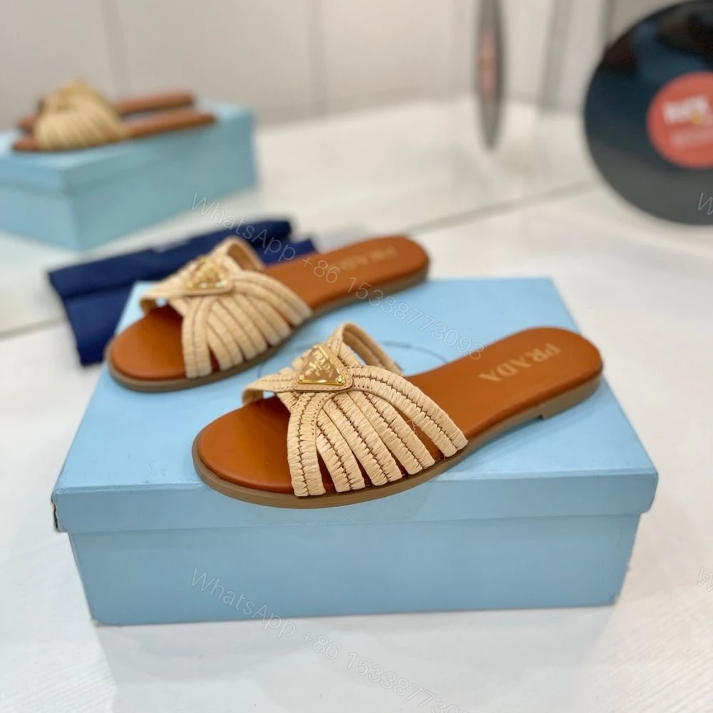 View 3 of Prada Crochet Slides Cognac Brown