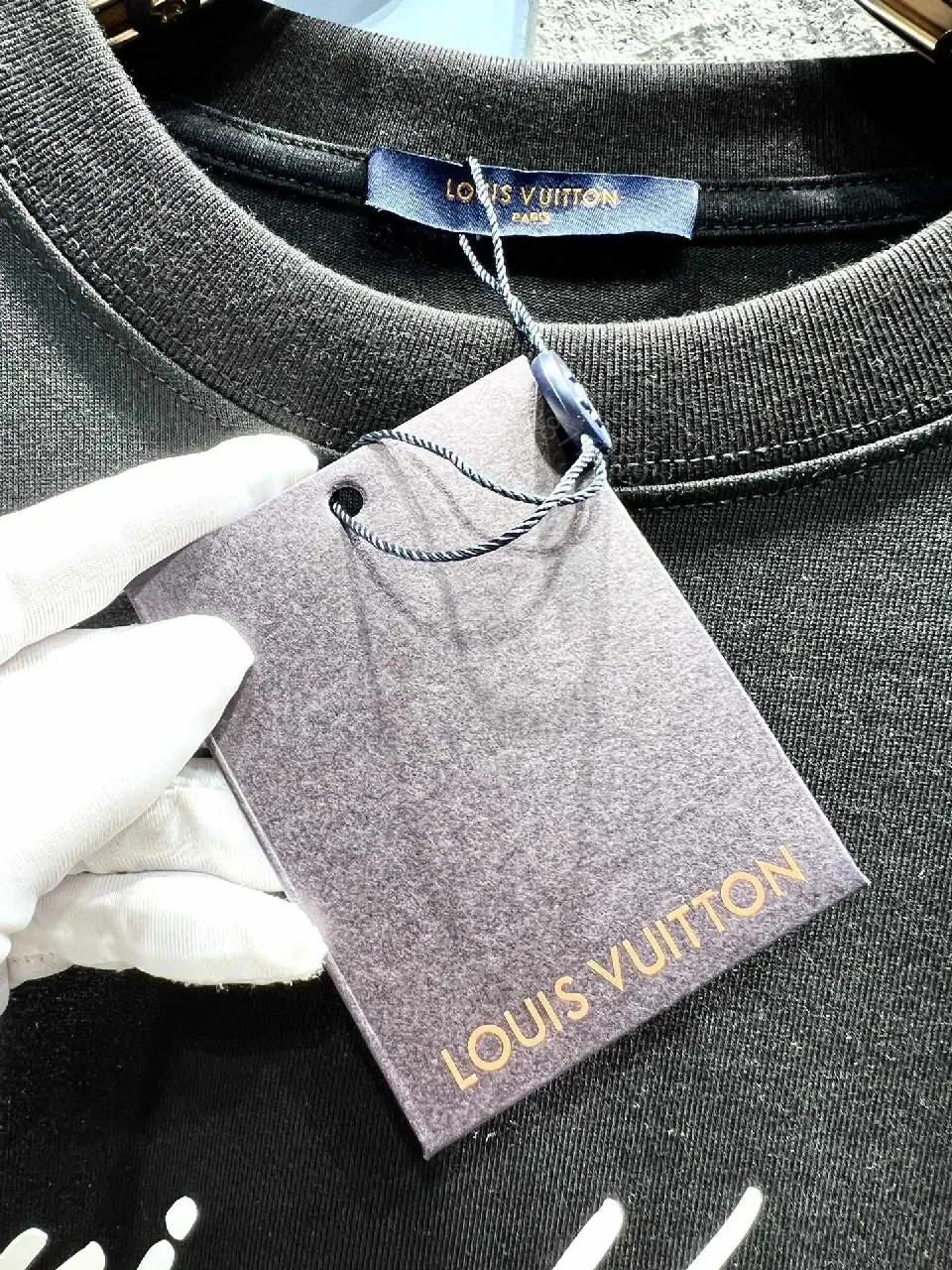 View 4 of Black Cotton Crewneck Tee Luxe Script Comfortwear