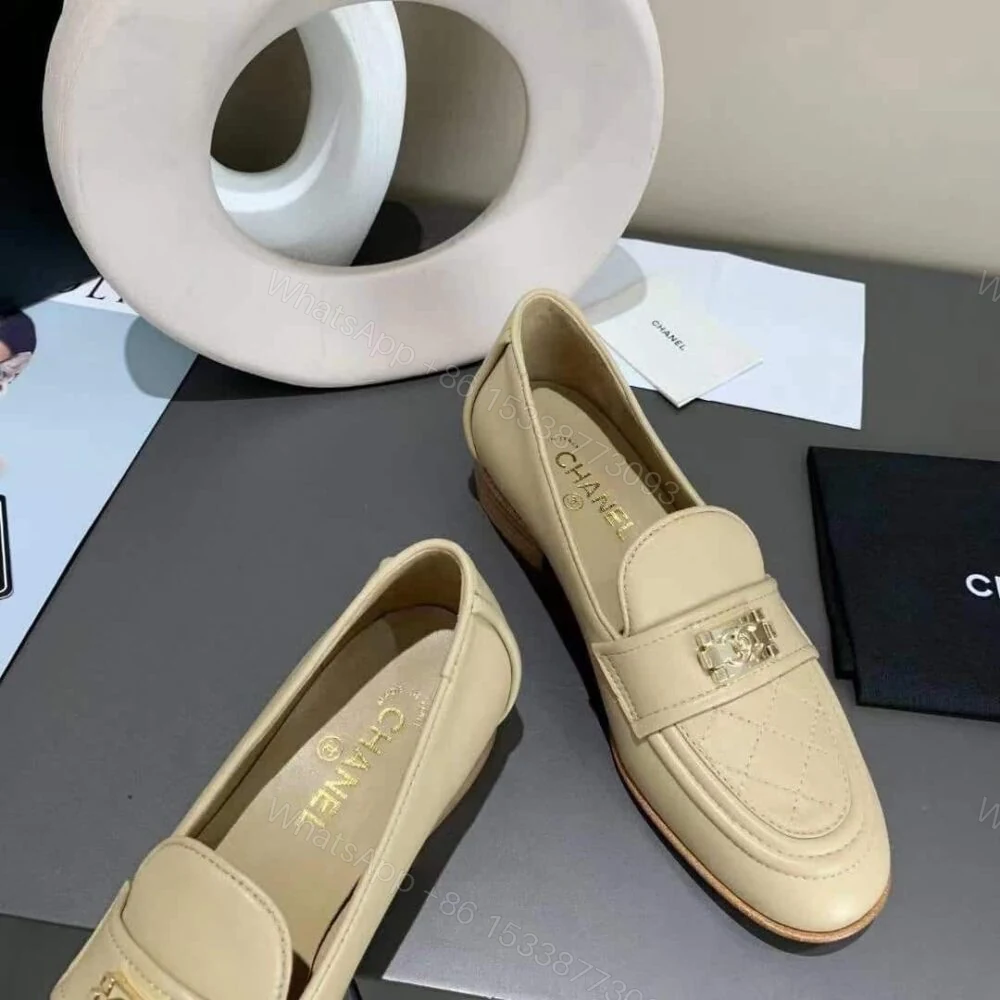 View 4 of Chanel 20B Quilted Boy Lego Metal Logo Gold Mule Slip On Flat Loafers Beige