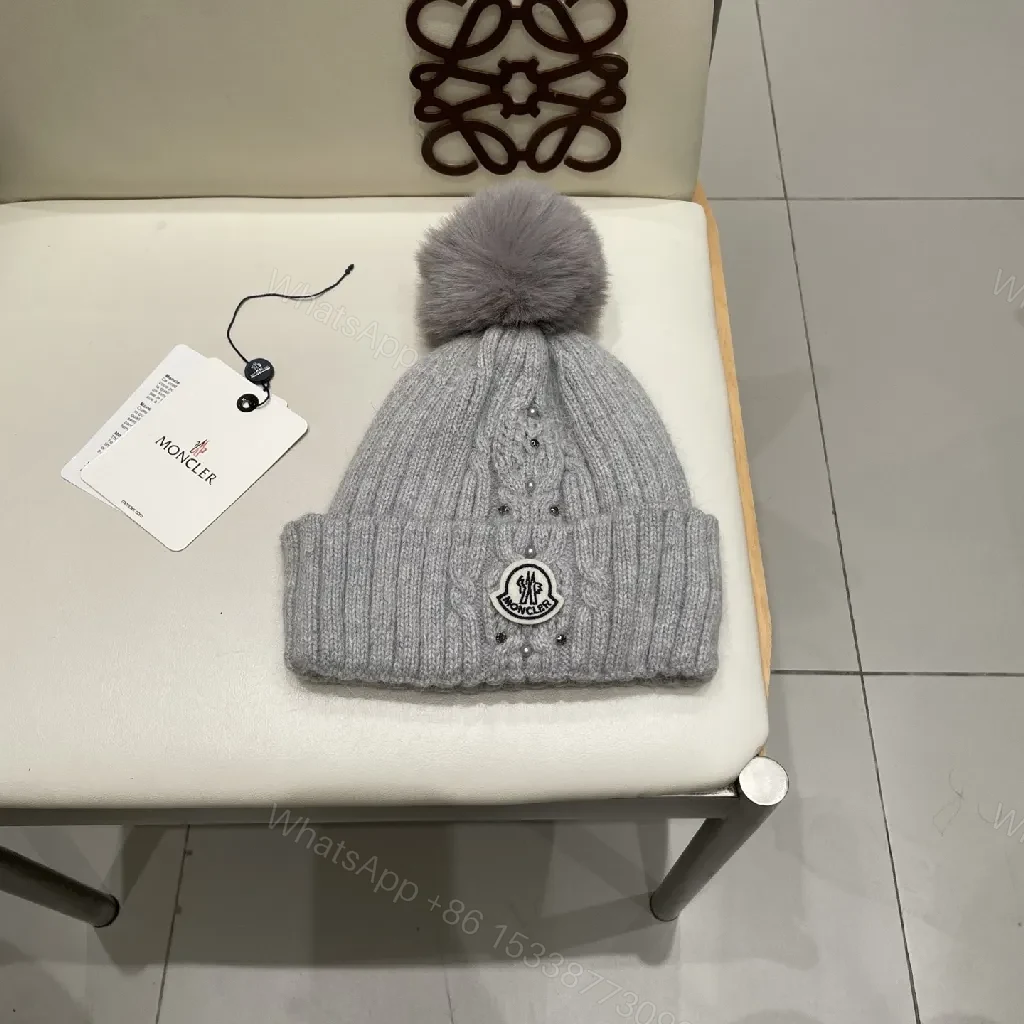 Cozy Knit Beanie with Pom Pom—Gray, Acrylic/Wool, Modern Luxe, Plush Warmth, Beanie — view 1