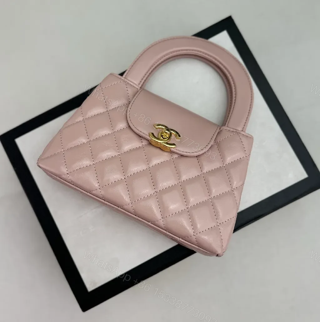 View 7 of Soft Pink Quilted Mini Bag with Gold Hardware, Elegant Twist, Mini Bag