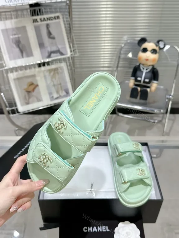 View 8 of Mint Leather Slide: Quilted, Emblem Details, All-Day Comfort