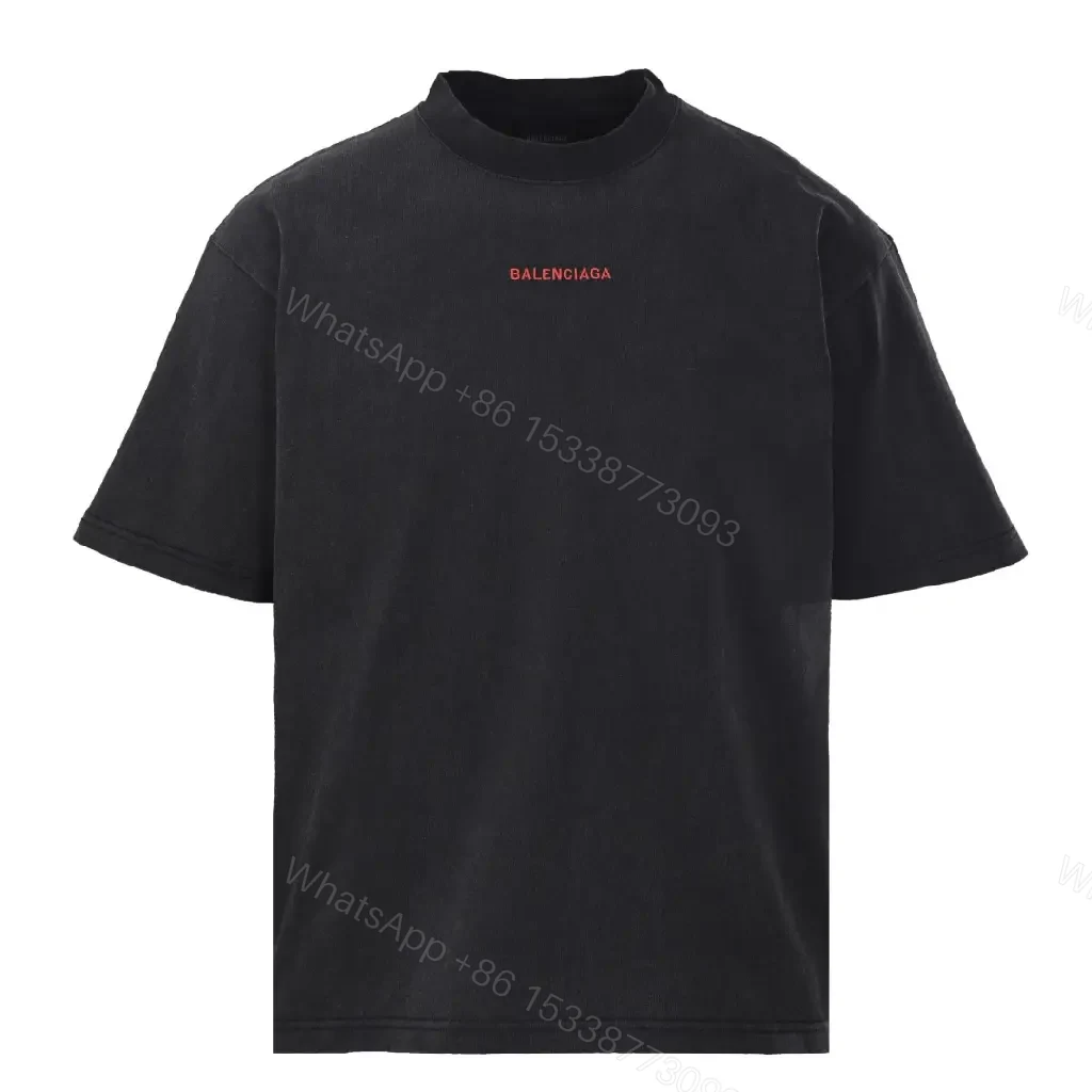 View 3 of Minimalist Black Cotton Tee with Subtle Red Embroidery