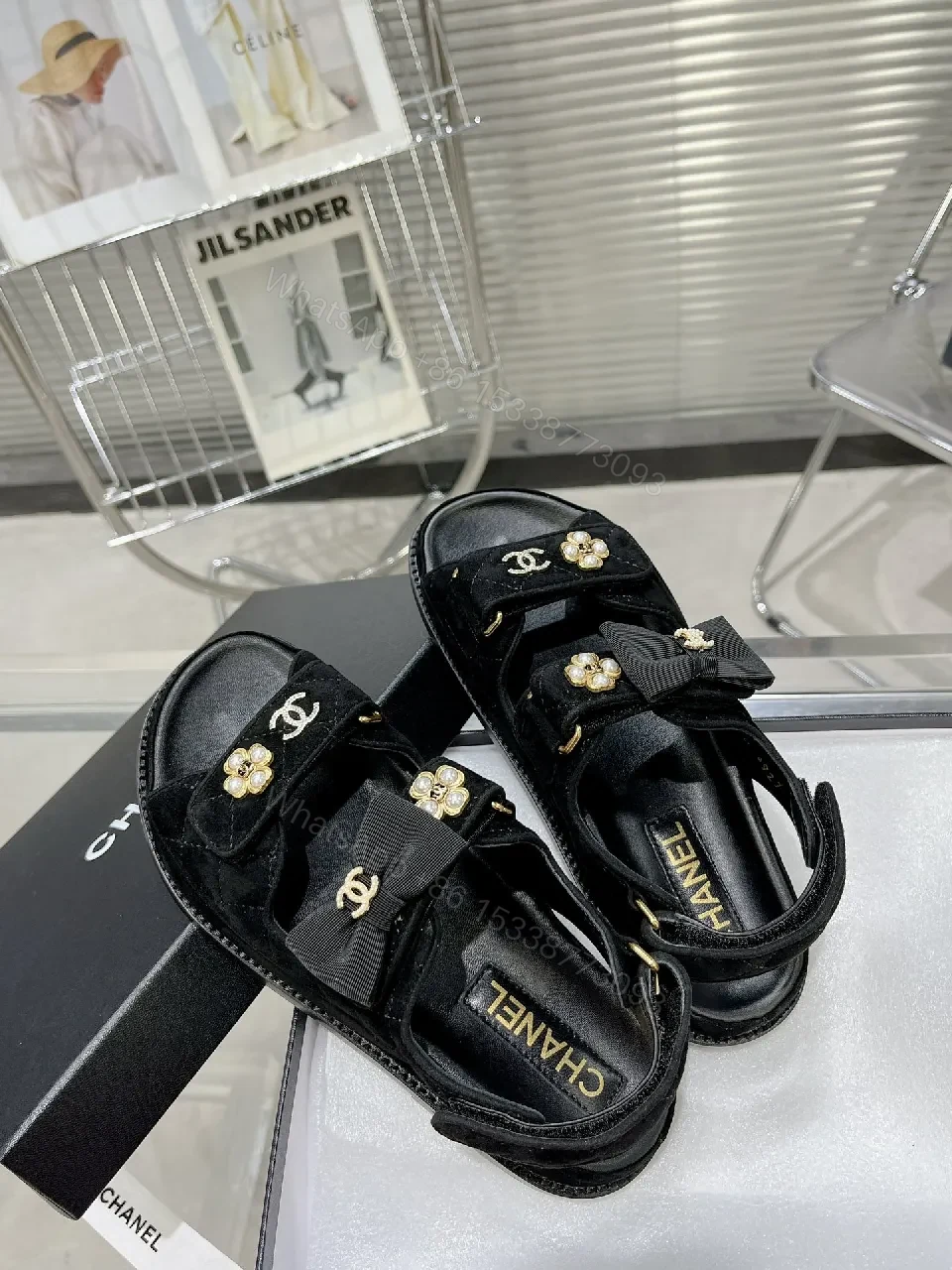 View 2 of Chic Pearl-Strap Sandals — Velvet Gloss, Iconic Style