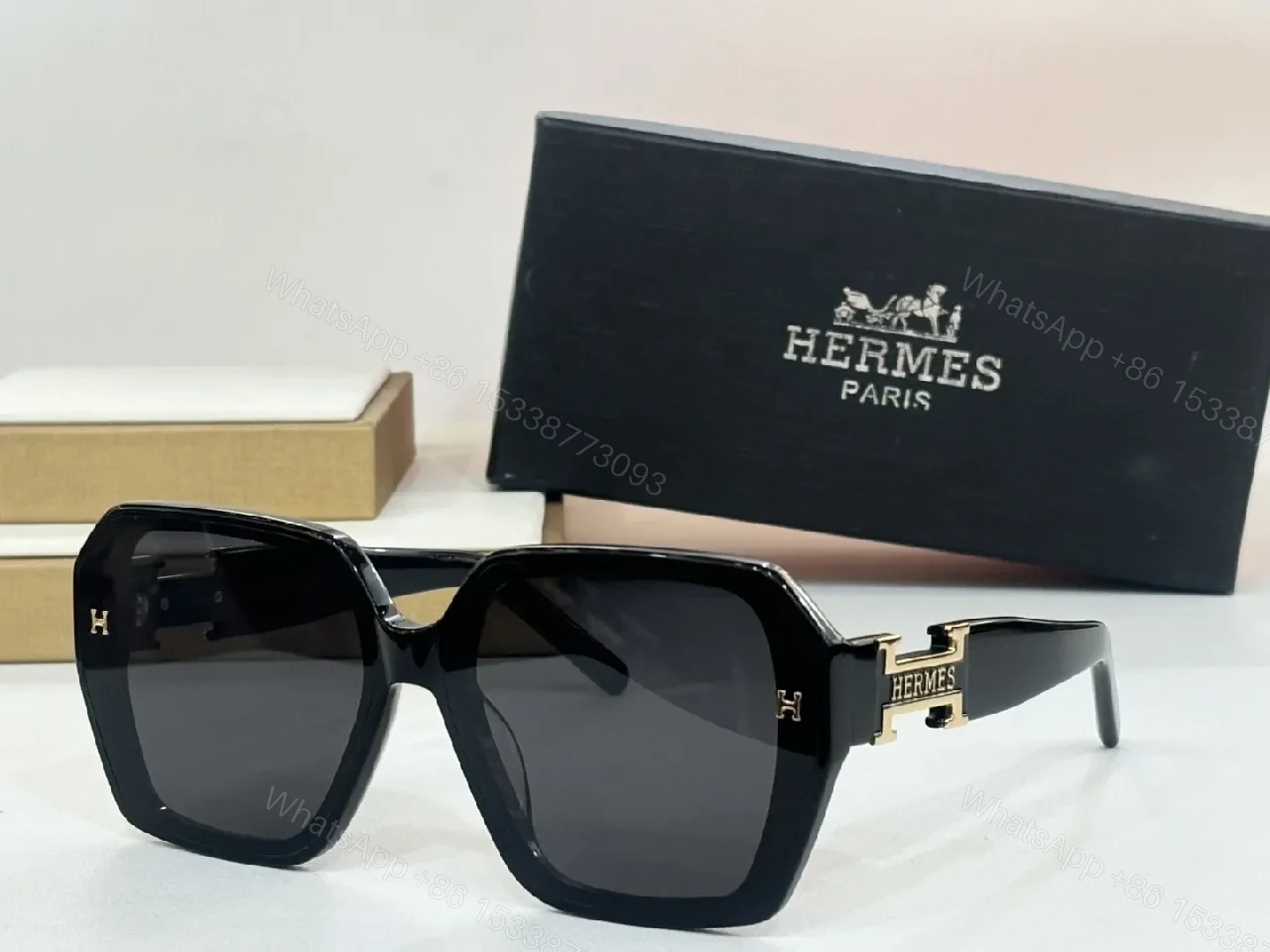 View 6 of Olive-Gold Geometric Sunglasses with Hermes-Inspired Hardware