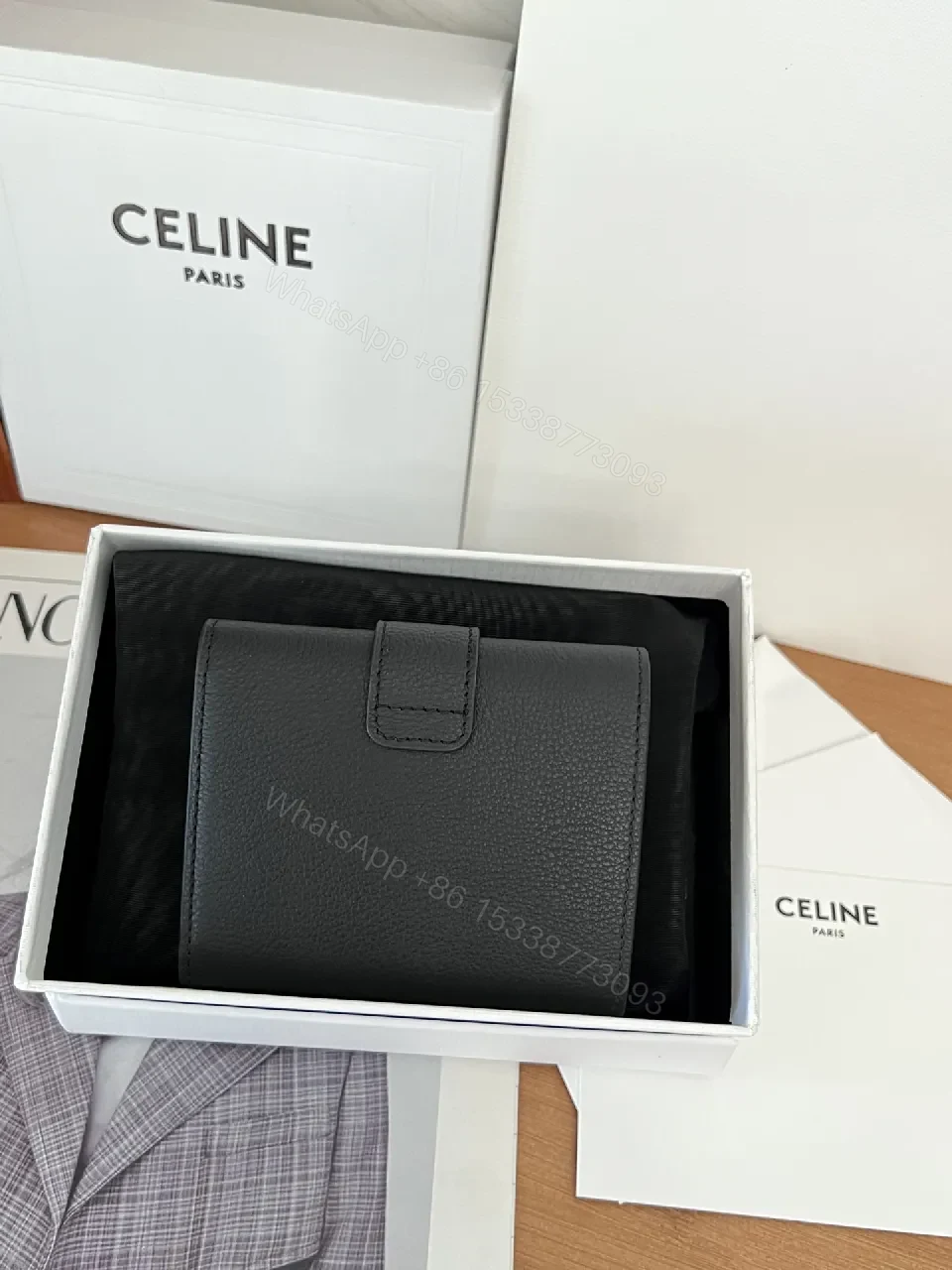 View 2 of Compact Black Leather Wallet with Gold Hardware