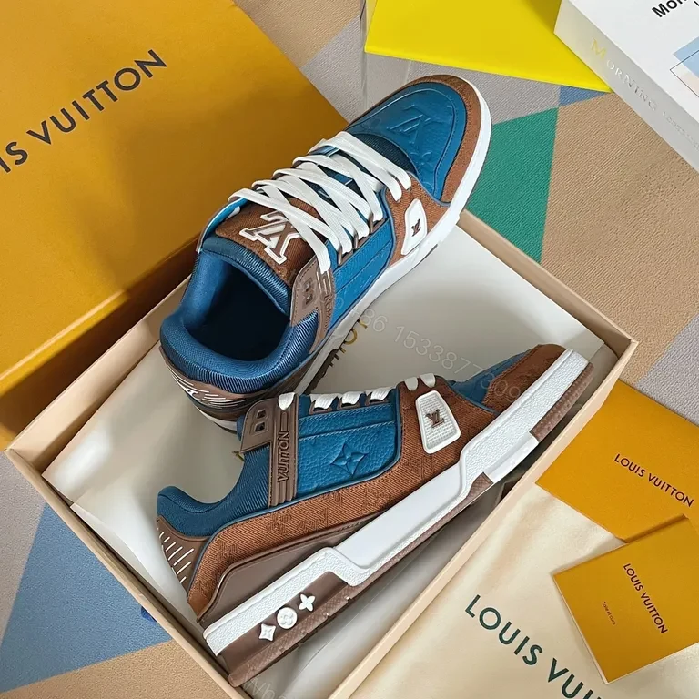 View 8 of Blue Suede & Caramel Leather LV-Style High-Tops: All-Day Comfort