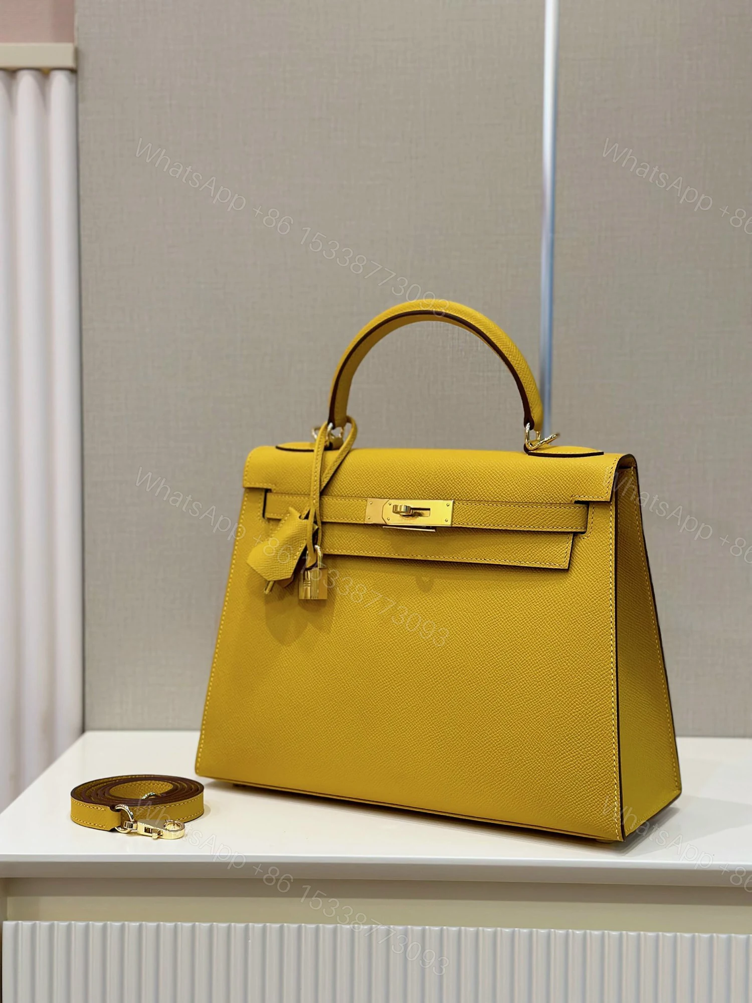 View 8 of Hermes Kelly 25 Lime Fluo Yellow Epsom Gold Hardware