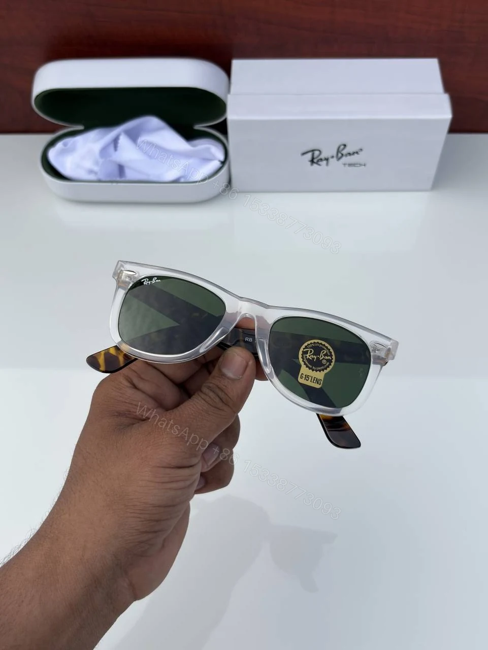 View 5 of First Copy Ray Ban 2140 Wayfarer Slant Transparent Green Men’s Sunglasses
