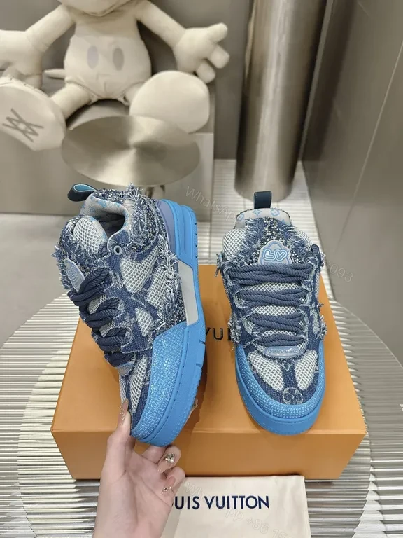 View 8 of Blue Denim-Textured LV-Style High-Tops: Luxe Streetwear Sneakers