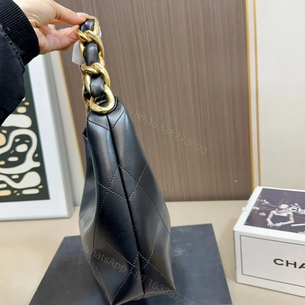 View 4 of Chanel Hobo Handbag Shiny And Gold Tone Metal Black 24Cm