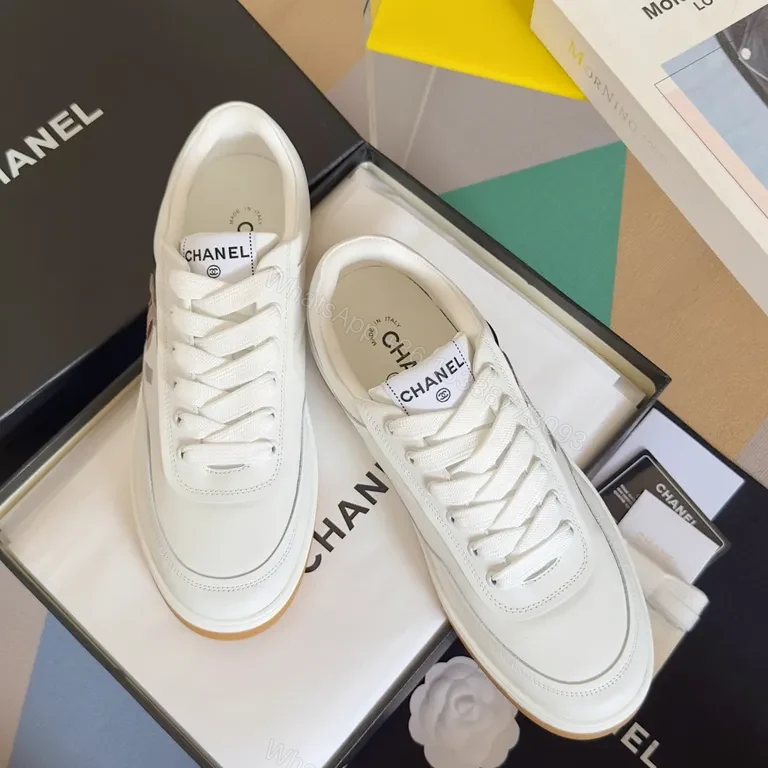 View 9 of White Leather Luxury Sneakers: Chanel-Inspired, All-Day Comfort