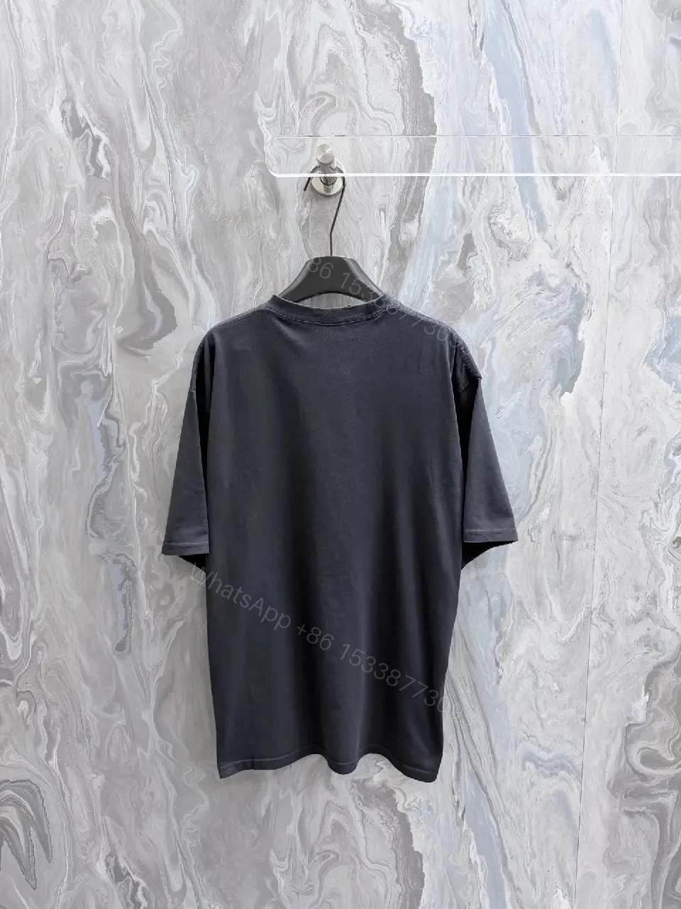 View 4 of Dark Gray Oversized Tee Neon Logo Balenciaga, Crew Neck, Short Sleeve