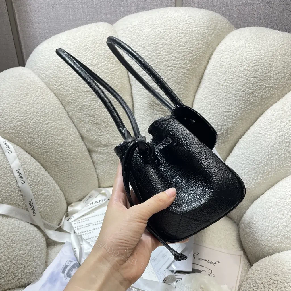 View 9 of Quilted Black Leather Handbag with Gold Hardware