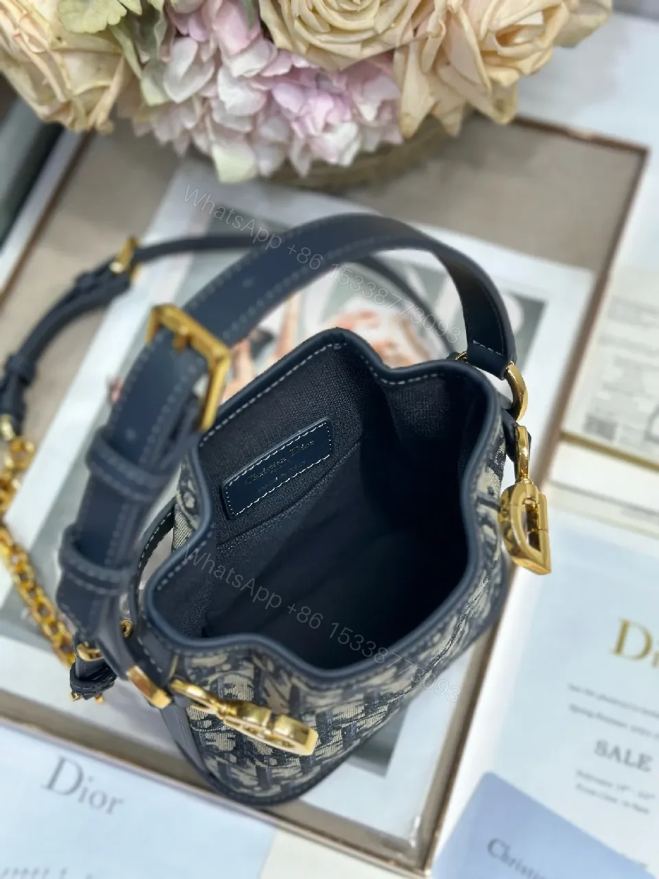 View 5 of Black Leather Monogram Mini Bag: Gold Hardware, Structured, Compact