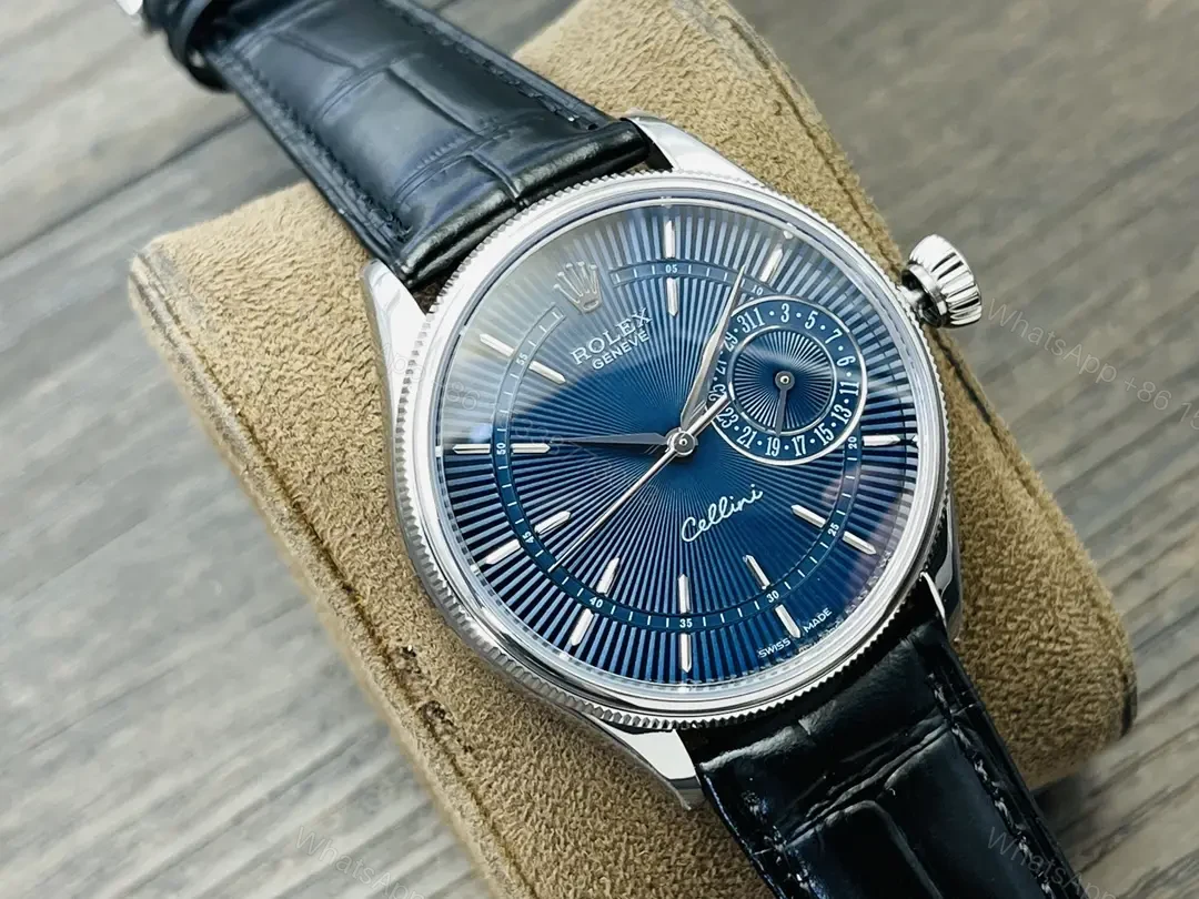 View 2 of Rolex Cellini Date 50519 39mm White Gold Blue Dial Black Alligator Strap Watch 50519-0013