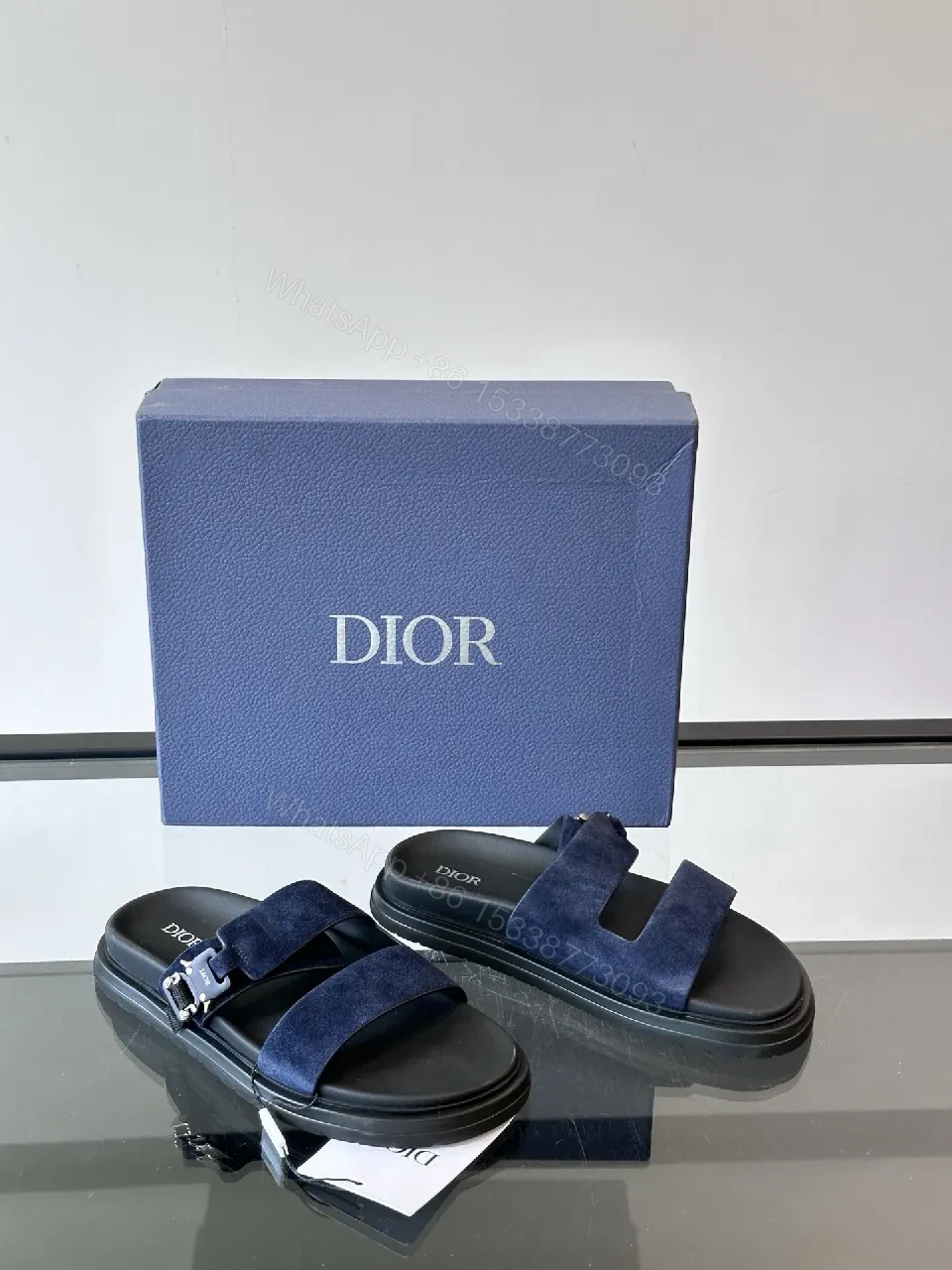 View 8 of Soft-Stride Navy Suede Slides – Casual Luxury Comfort