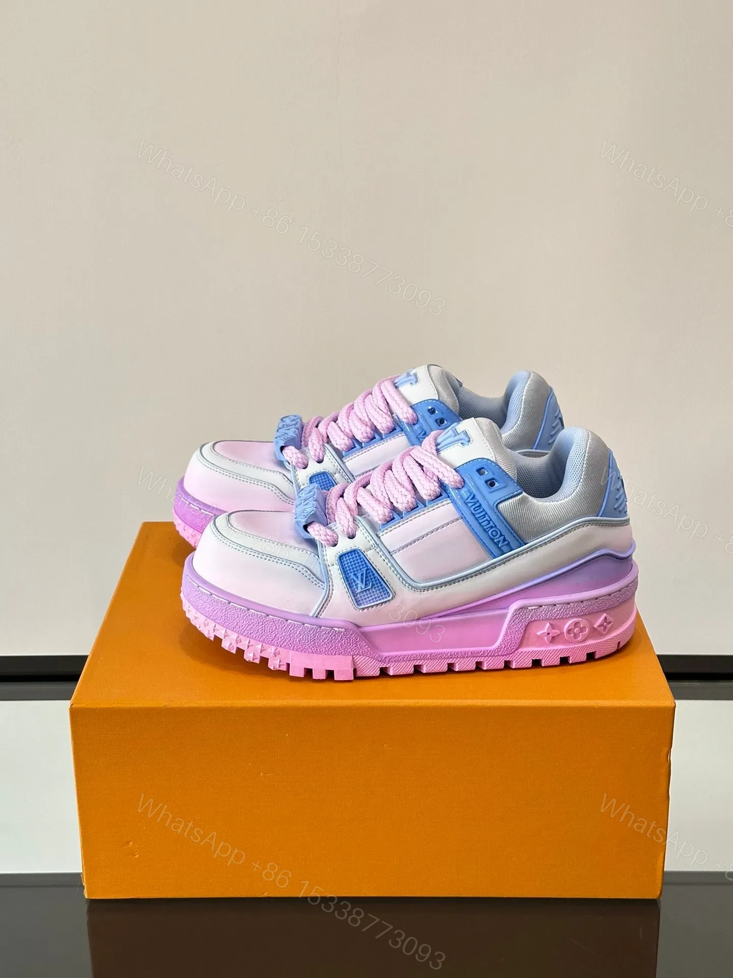 View 3 of LV Men White and Blue Leather Sneakers