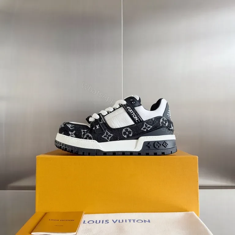 View 2 of White Leather LV-Patterned Low-Top Sneakers
