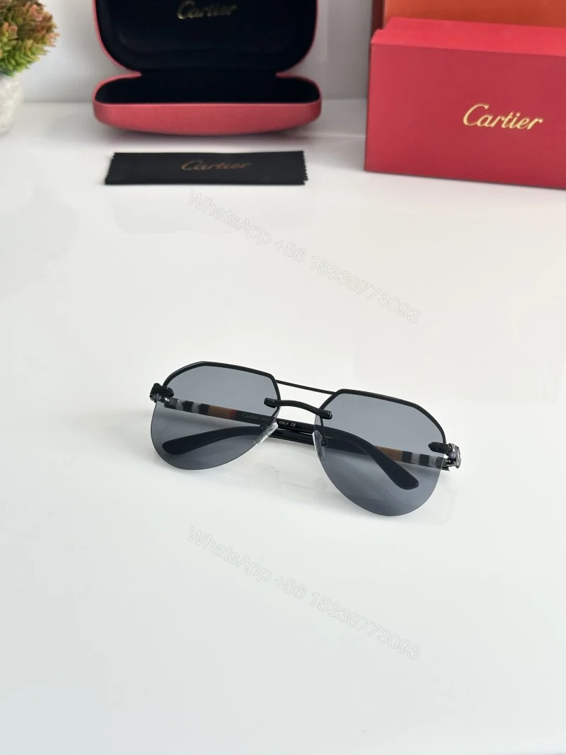 View 3 of First Copy Cartier Silver Aviator Sunglasses Grey Lens Unisex UV Protection 7217