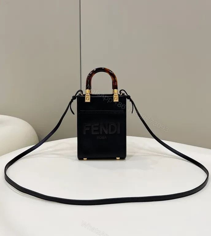 View 4 of Compact Leather Mini Handbag with Tortoishell Handle - Black, Fendi-inspired Style