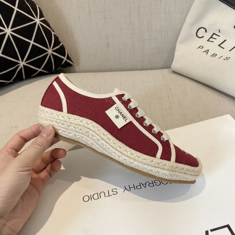 View 6 of Burgundy Chanel-Inspired Espadrille-Low Sneakers, Luxe Casual