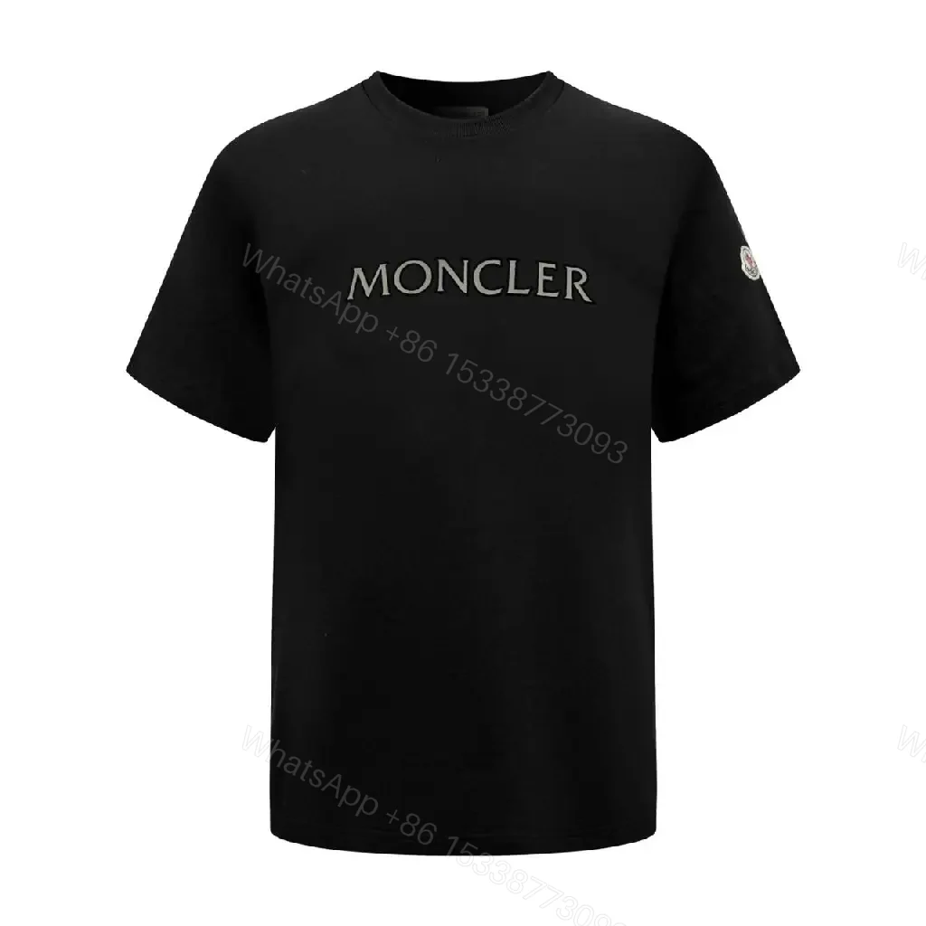 View 3 of Black Cotton Crewneck Tee with Logo Patch, Relaxed Fit T-shirt