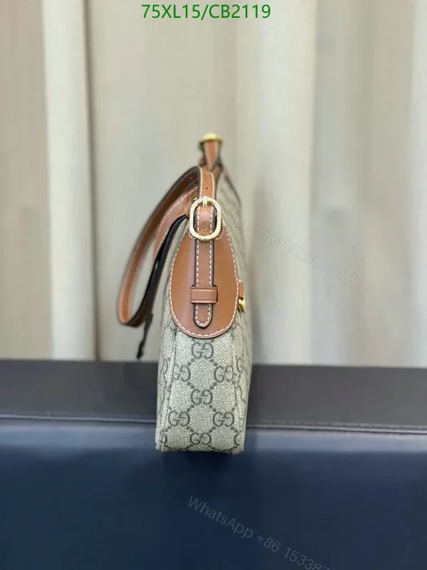 View 3 of Small Replica Gucci Shoulder Bag Grey with Brown Trim Leather VTX368