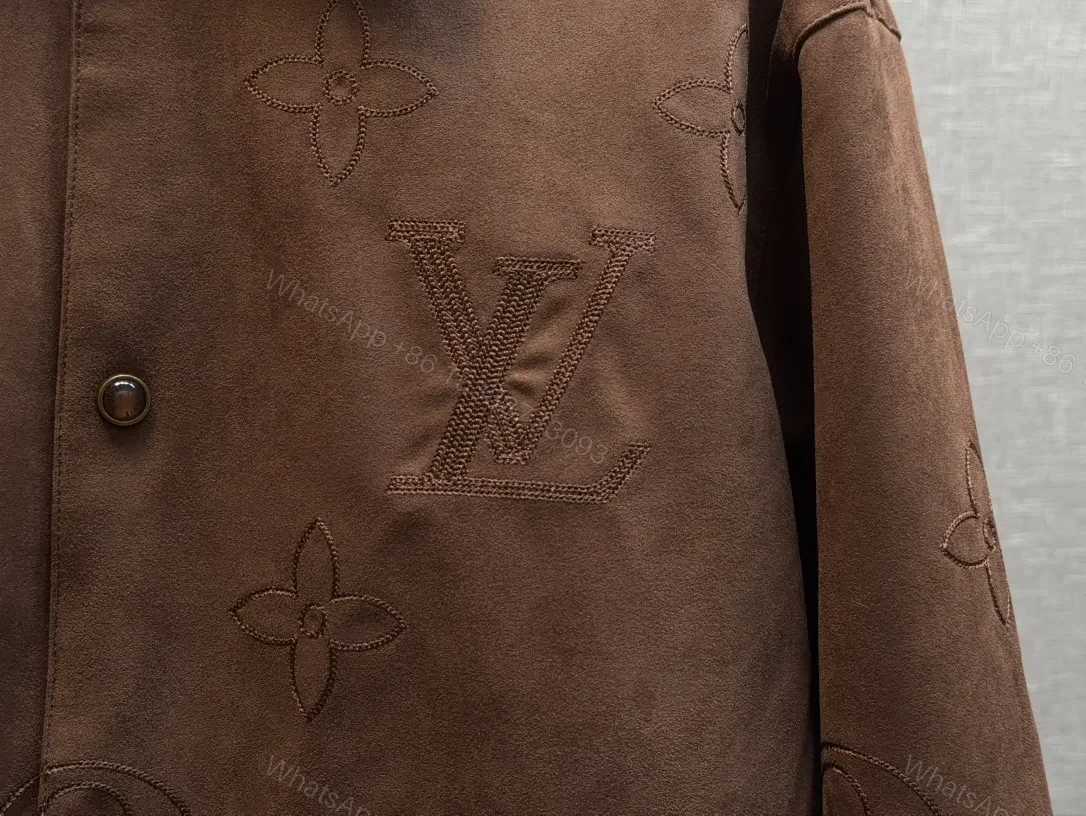View 9 of Brown Monogram-Texture Canvas Jacket with Embossed Pattern