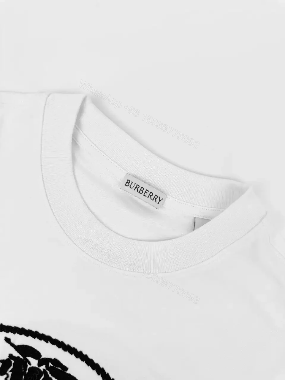 View 5 of White Cotton Crew Neck T-Shirt with Burberry Logo Graphic