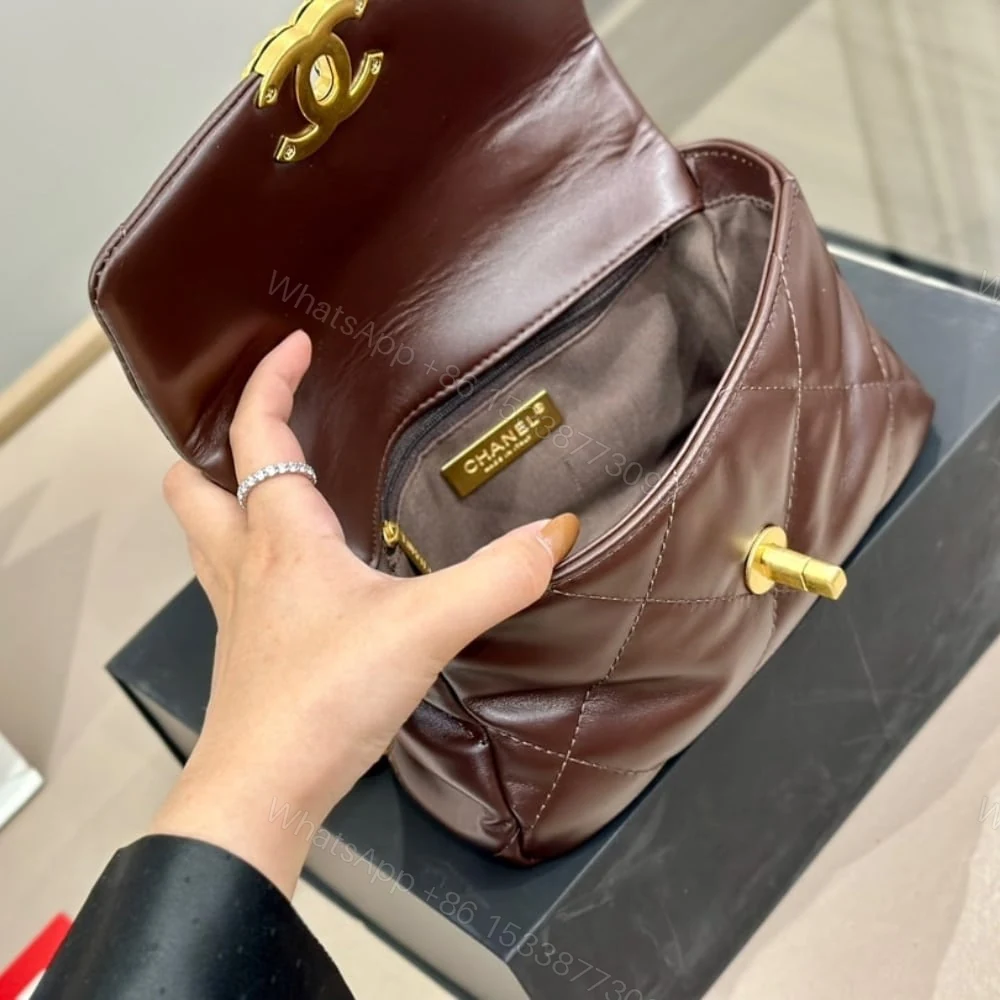 View 5 of Chanel 19 Flap Bag Shiny Gold And Silver Tone Brown 20Cm