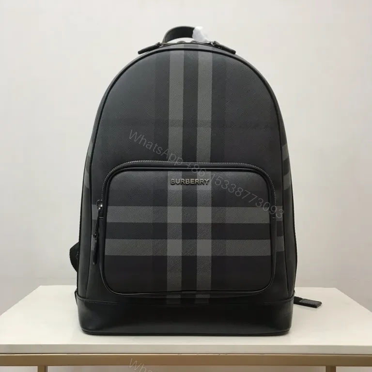 Burberry-inspired City Backpack: Leather Trim, Coated Canvas, 15" Laptop Ready — view 1