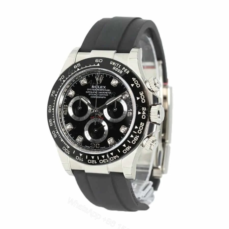 View 2 of Rolex Daytona 116519LN Super Clone: 40mm White Gold Diamond Dial on Oysterflex