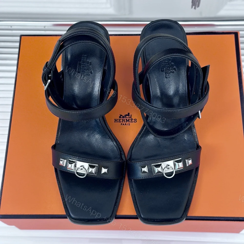 View 2 of 高仿Hermes*H241152Z02一字帶涼鞋黑色6.5CM免檢版