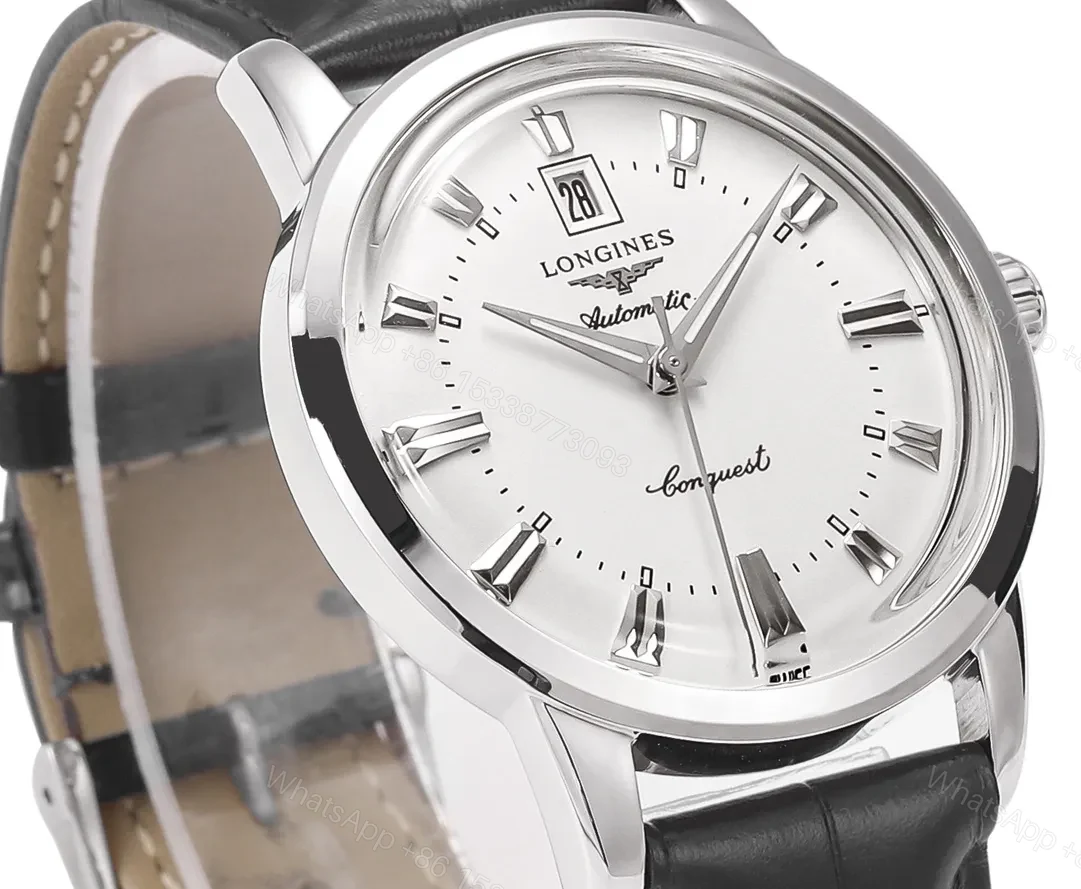 View 6 of Longines Conquest Classic Re Edition Cyclops Watch Silver Dial Black Leather Strap 40mm Case Sapphire Crystal 9015 Movement