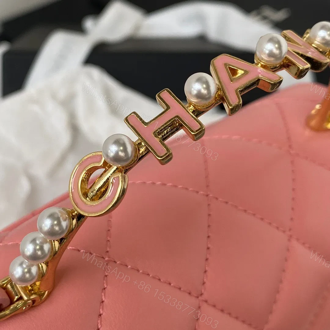 View 3 of Chanel Woc Pink Handbags With Pearl Handle 11.5×14.5×5.5cm