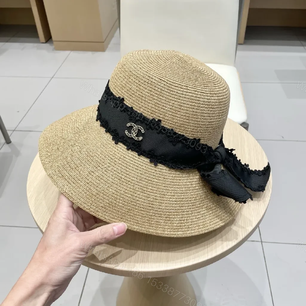 View 7 of Straw Hat with Black Lace Ribbon + Luxe Accent + Sun Hat