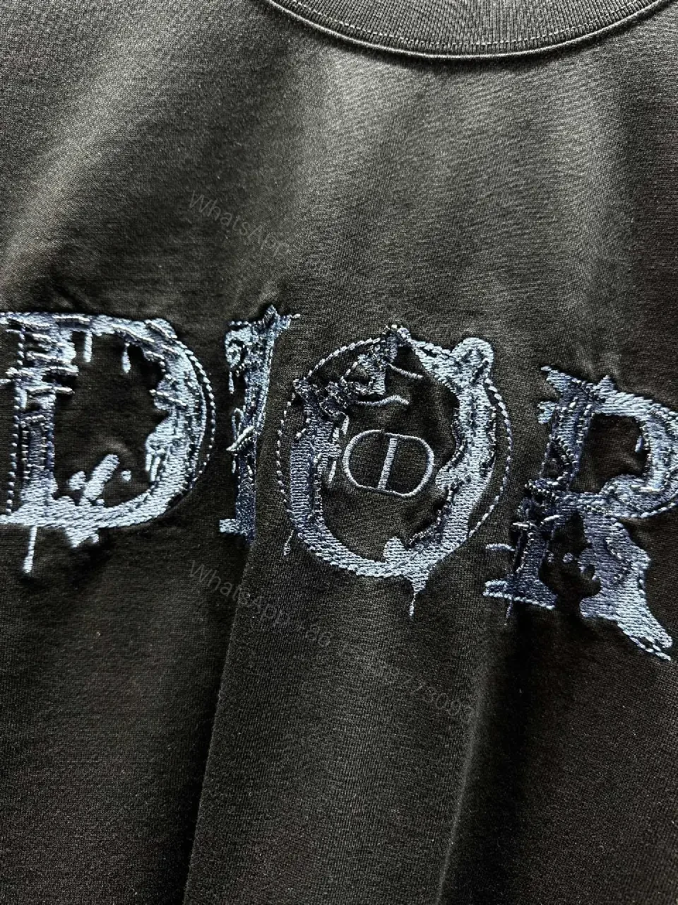 View 8 of Black Cotton Tee – Distressed Logo, Modern Streetwear Top
