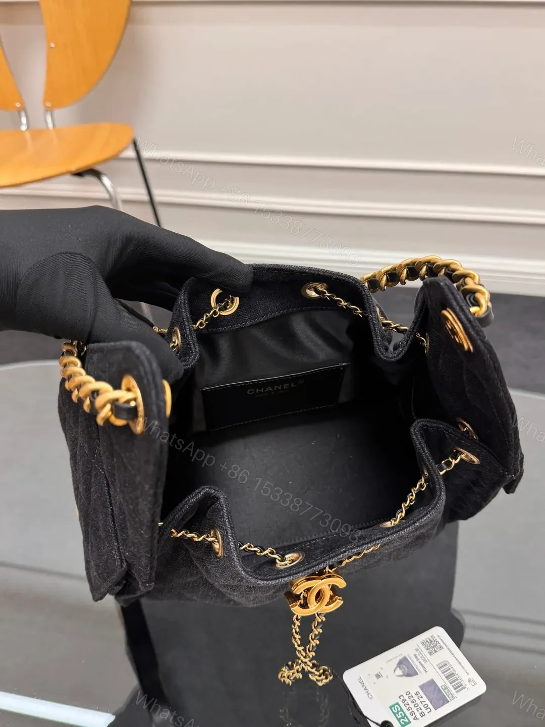 View 8 of CHANEL 25 Small IN BLACK-GRAY DENIM WITH GOLD HARDWARE