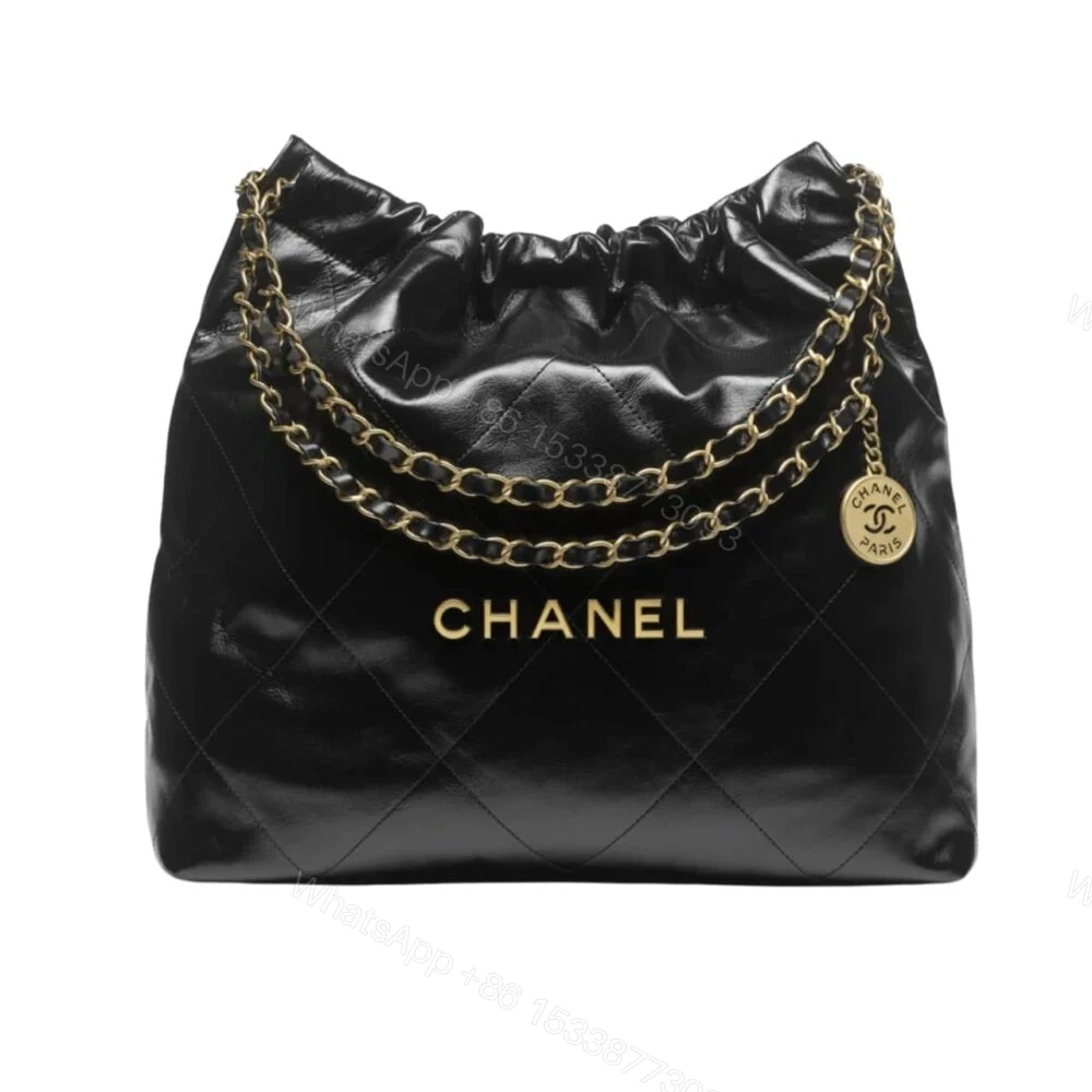 Chanel 22 Handbag Shiny And Gold Tone Metal Black 42Cm AS3261 B19059 94305 — view 1