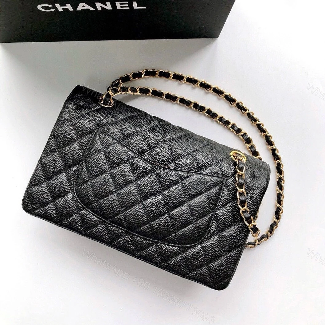 View 2 of Chanel Classic Flap 25.5 Black Gold Hardware 187 factory
