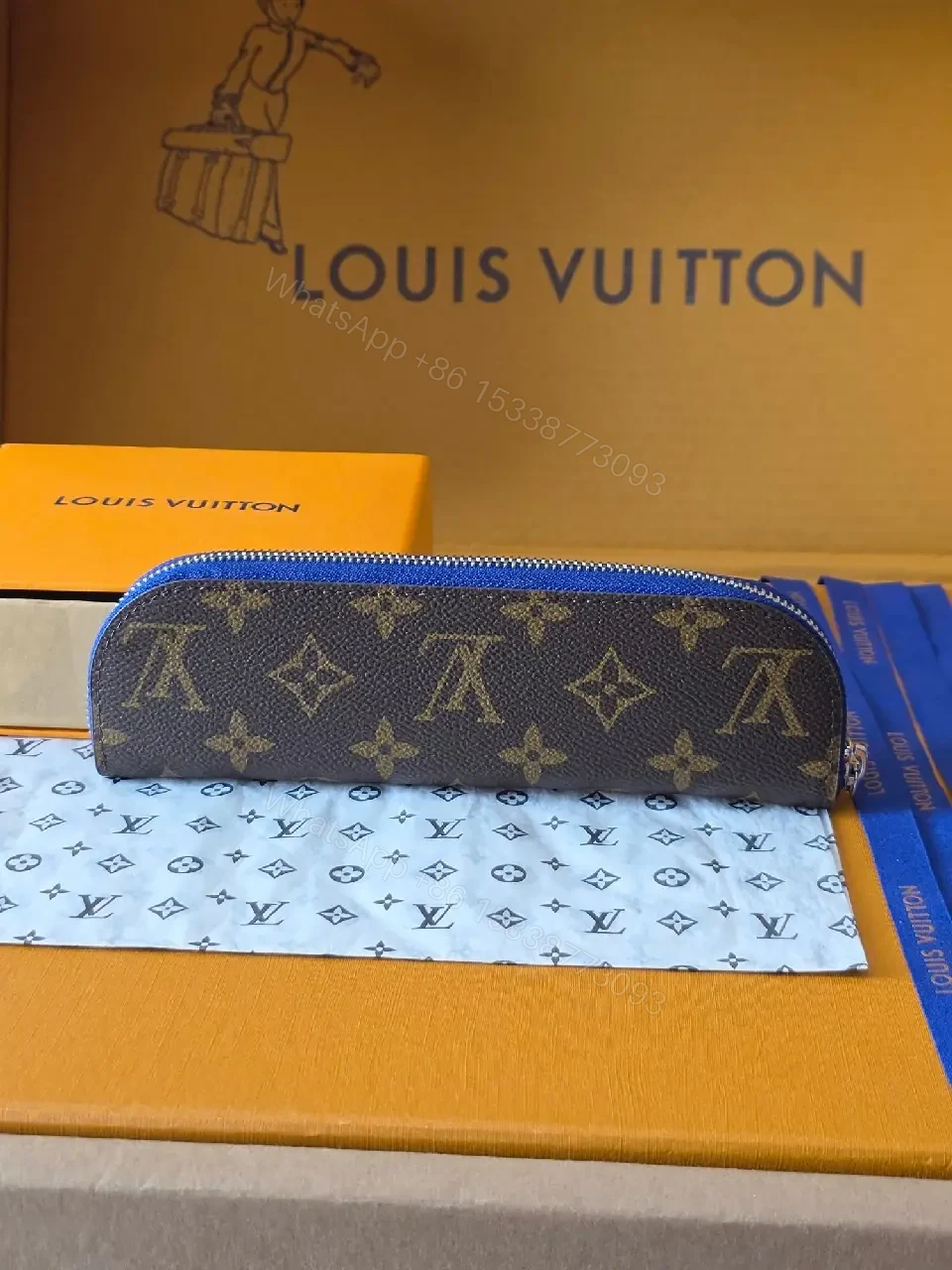 View 8 of Blue Zip Monogram Wallet Case: Compact Luxury Organizer