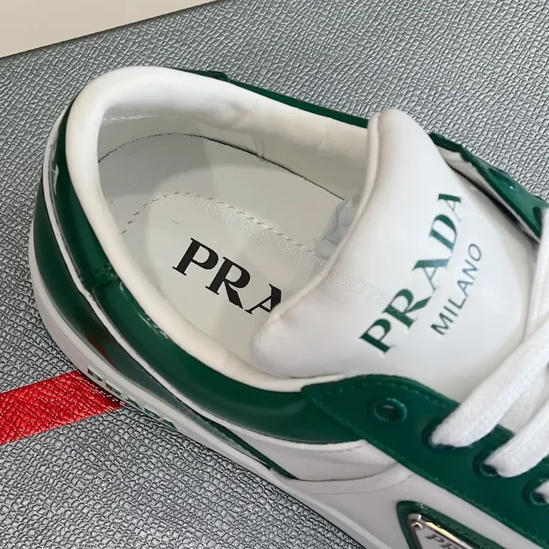 View 8 of Prada Green-White Leather Sneakers: Luxury Everyday Comfort