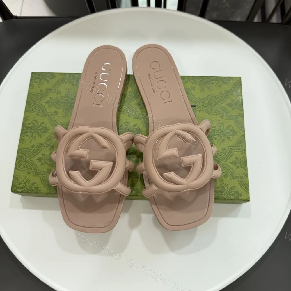 View 5 of GUCCI WOMEN’S INTERLOCKING G SLIDE SANDAL LIGHT BEIGE 780307 J8700 2526