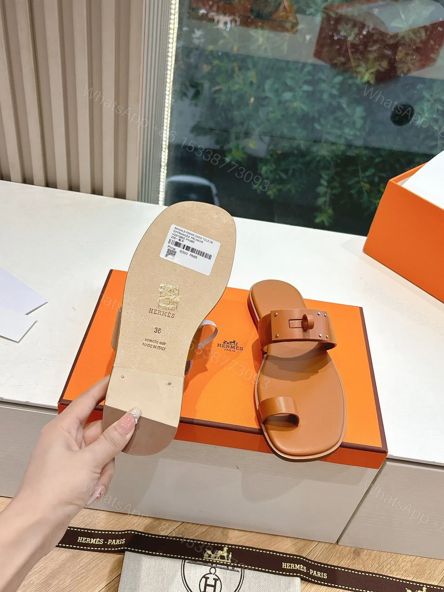 View 2 of Hermes Women Tan Leather Sandals