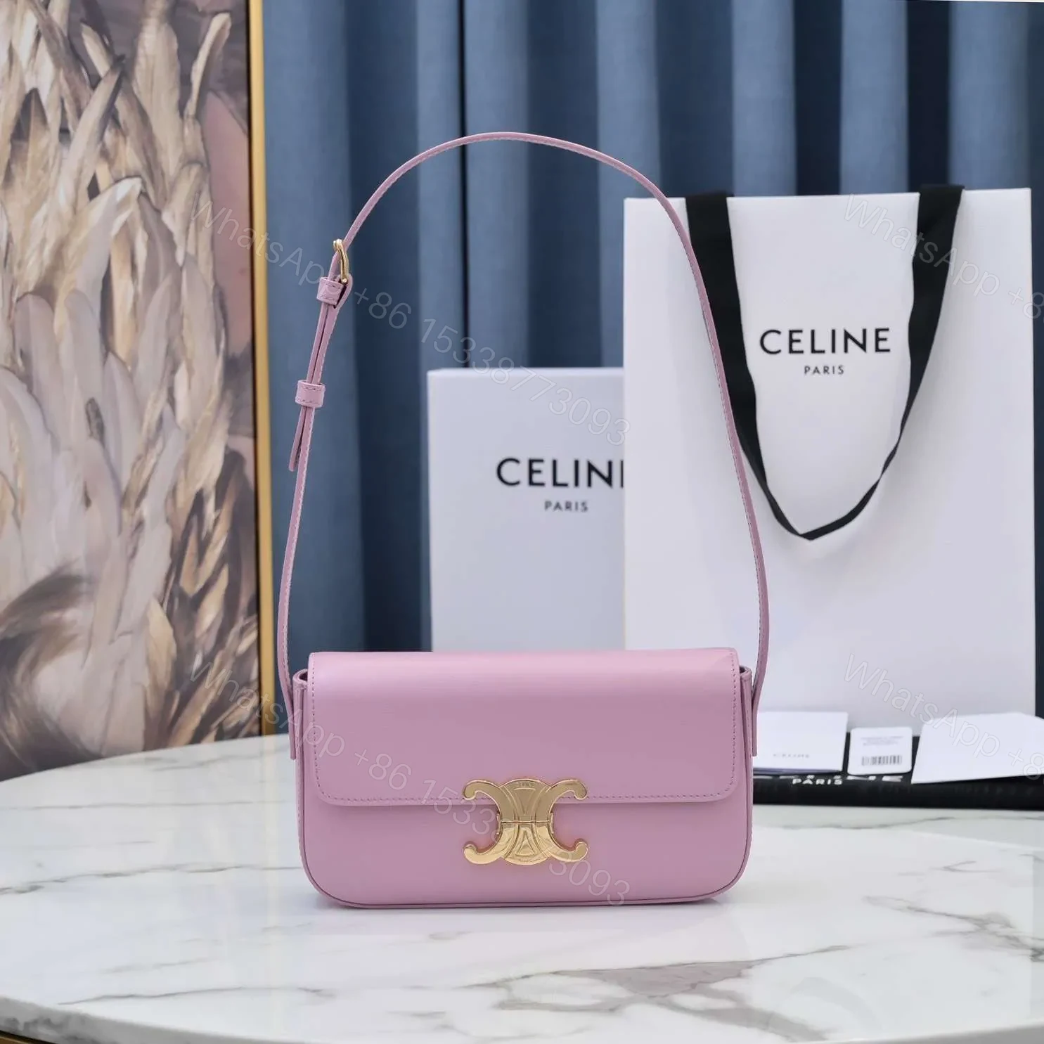 View 8 of Celine Triomphe Handbag Replica 11 Pink Super Smooth Leather 20x12cm